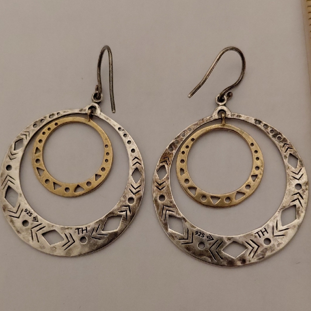 Silver 925 Two-Tone Hoop Earrings TH